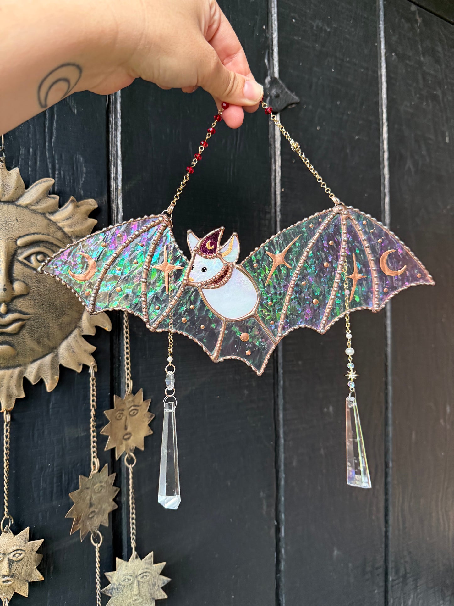 Celestial Bat Stained Glass Suncatcher