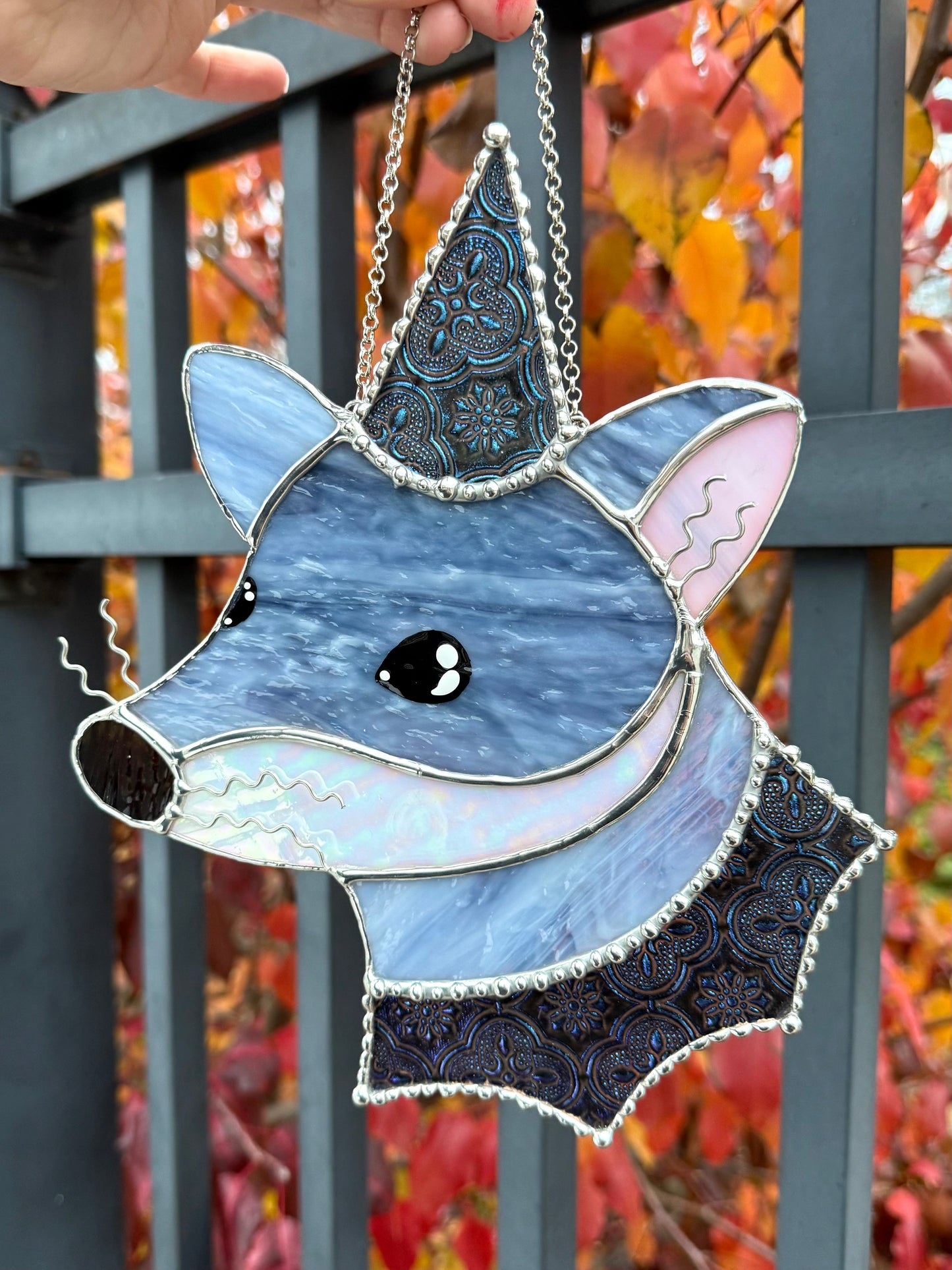 Royal Blue Fox Stained Glass Suncatcher