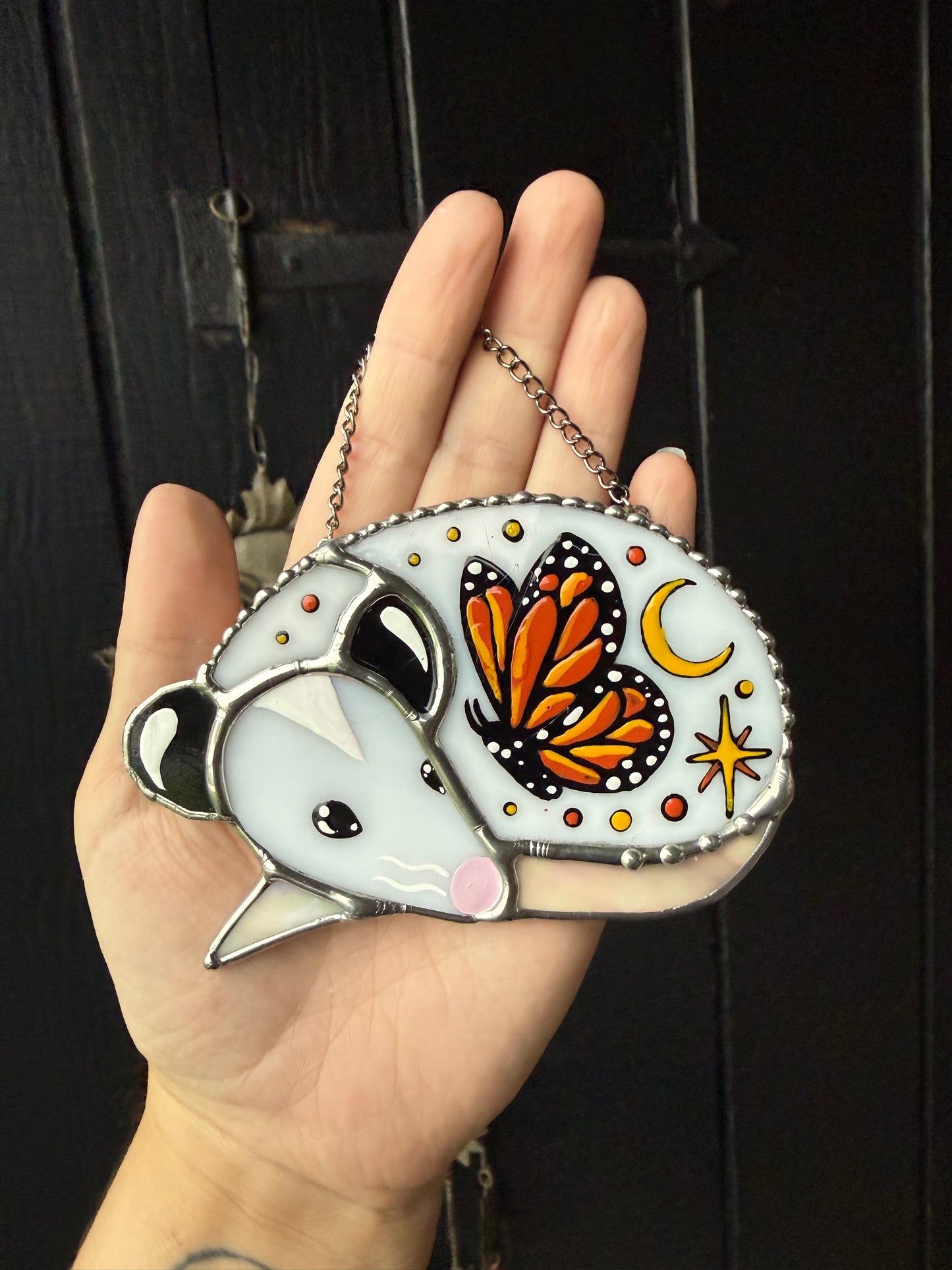 Mini Monarch Opossom Stained Glass Suncatcher