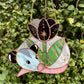 Purple Flower Opossum Stained Glass Suncatcher