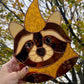 Golden Wizard Raccoon Stained Glass Suncatcher