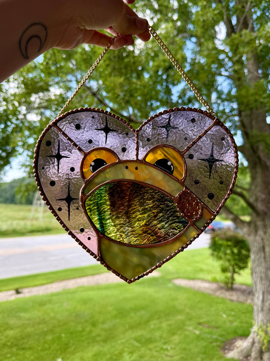 ( has small crack) Lilac Frog Stained Glass Suncatcher
