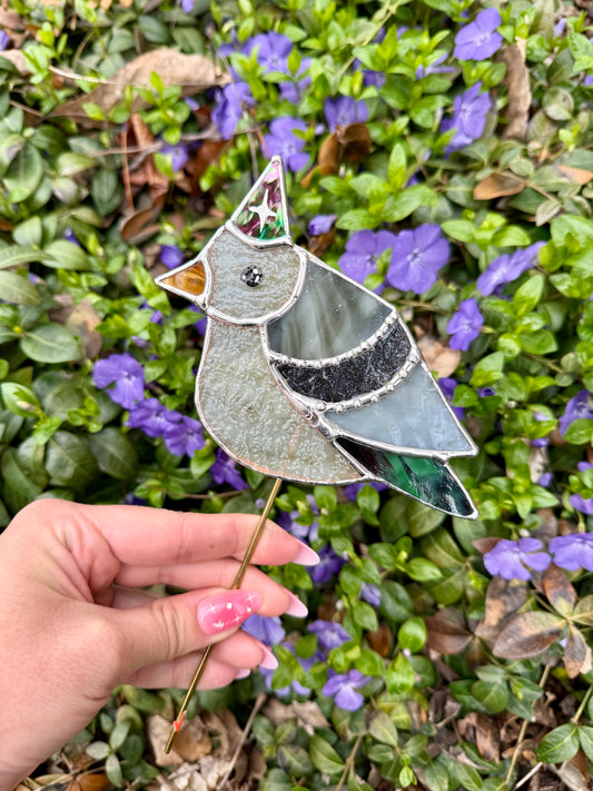 Hat Pigeon Stained Glass Planter Stake