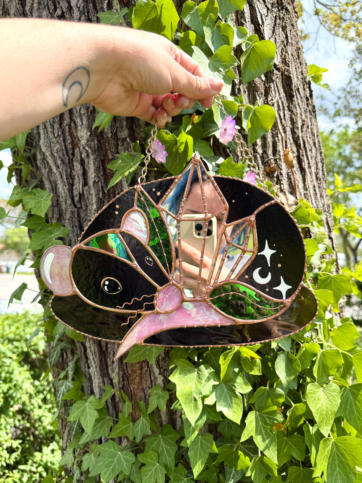 Black Crystal Rat Stained Glass Mirror