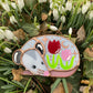 Sleepy Red and Pink Tulip Opossum Mini Stained Glass Suncatcher
