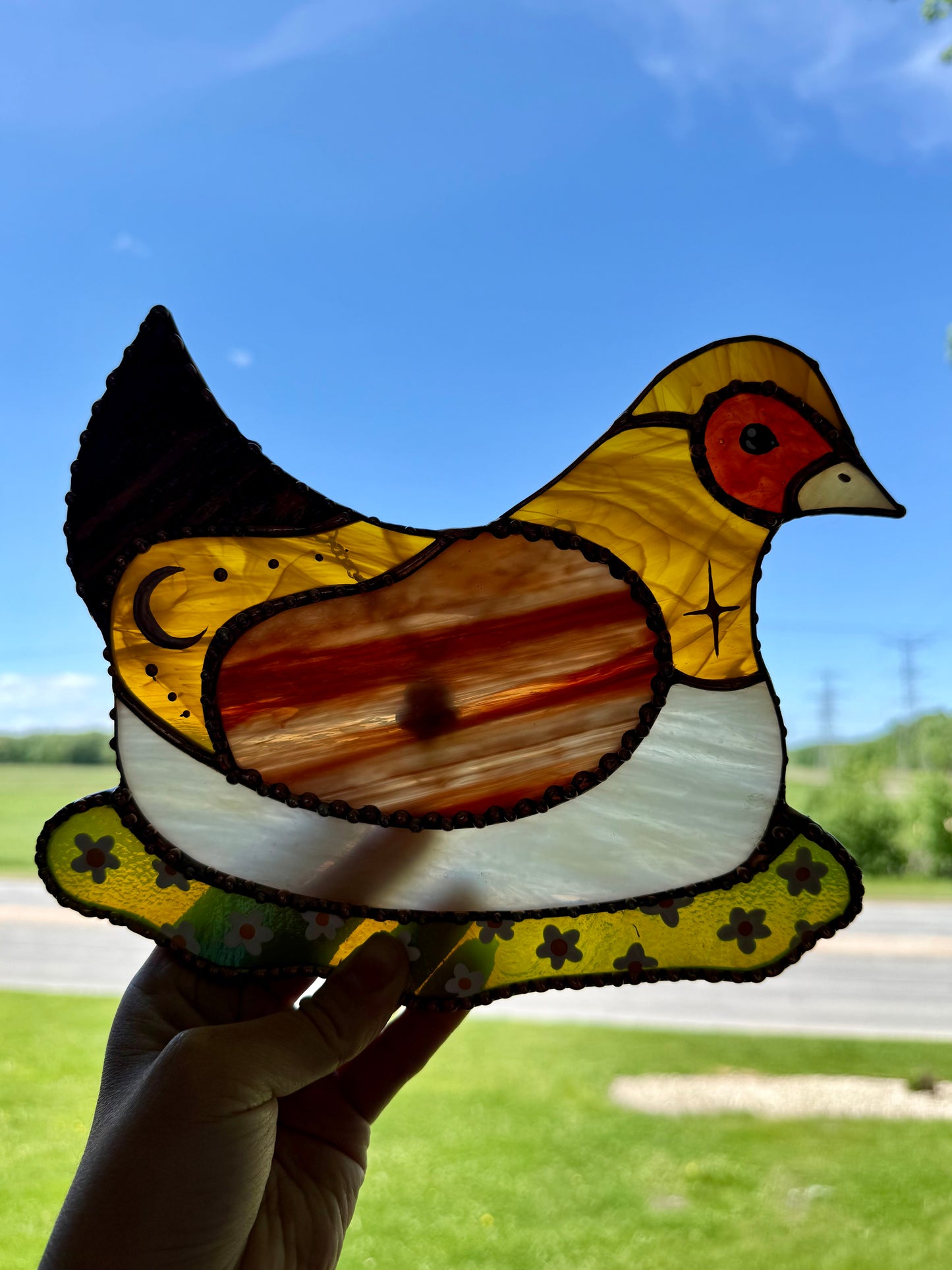 Flower Chicken Stained Glass Suncatcher