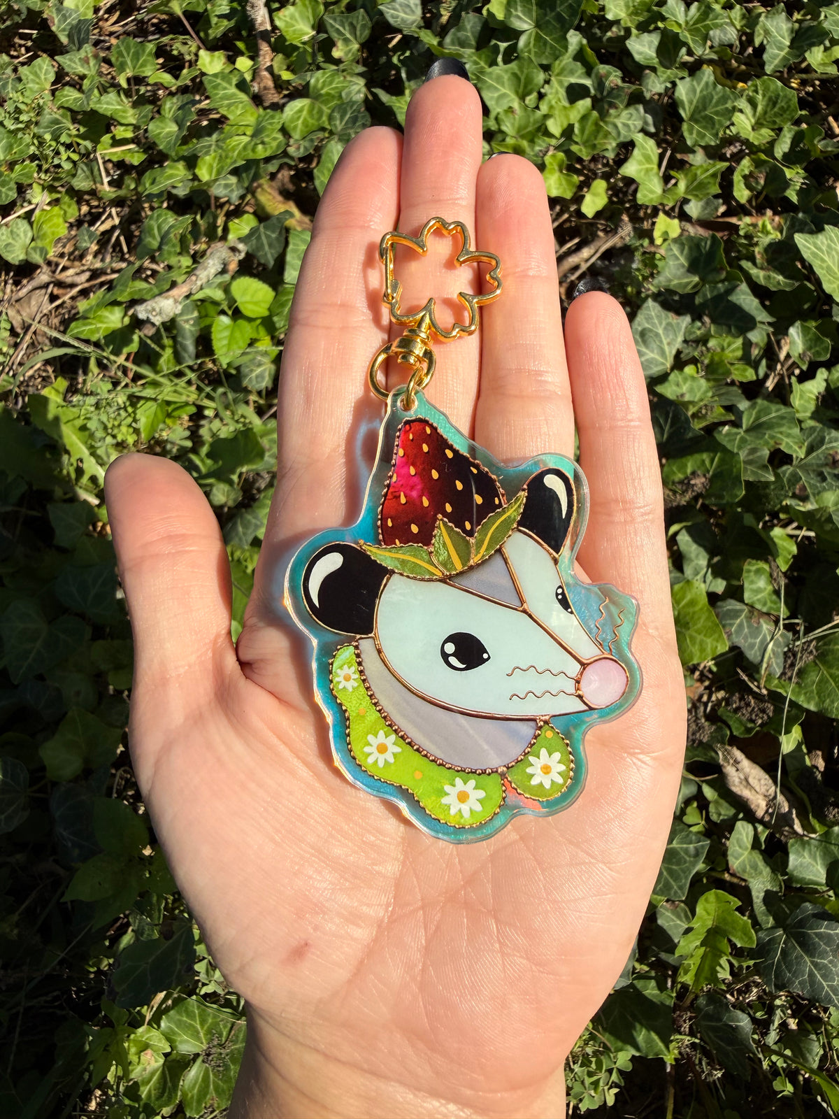 Strawberry Opossum Holographic Acrylic Bag Charm