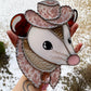 Baby Pink Cowgirl Opossum Stained Glass Suncatcher