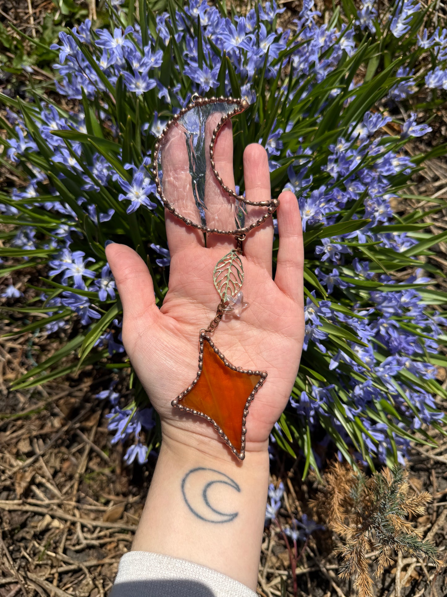 Small Iridescent and Gold Sun and Moon Suncatcher