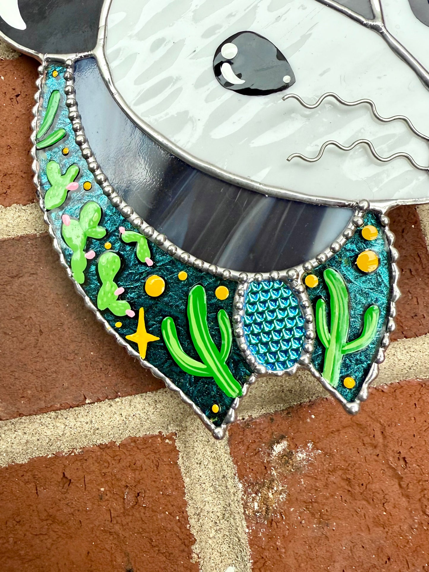 Cactus Cowboy Opossum Stained Glass Suncatcher