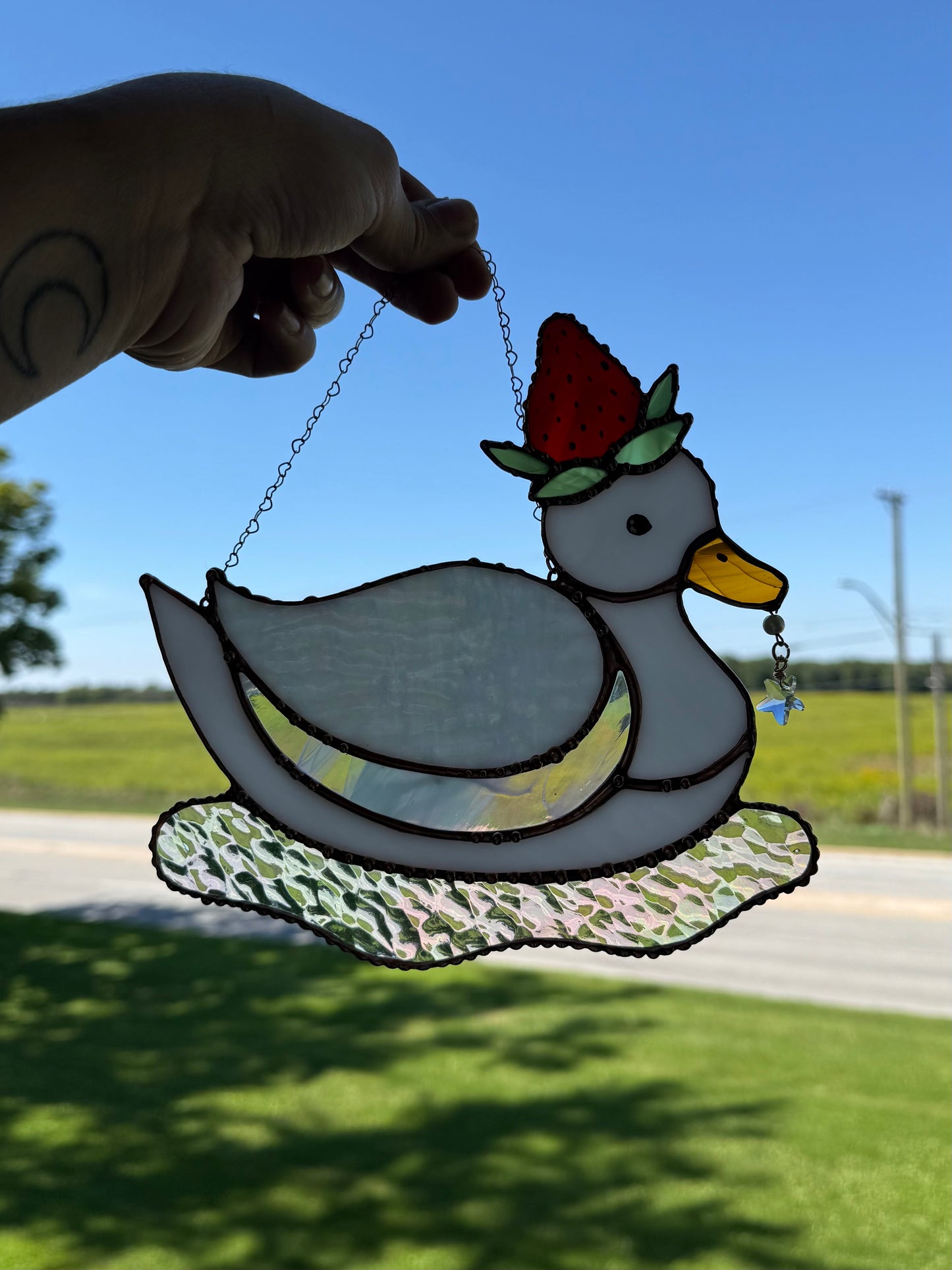 Iridescent Strawberry Duck Stained Glass Suncatcher