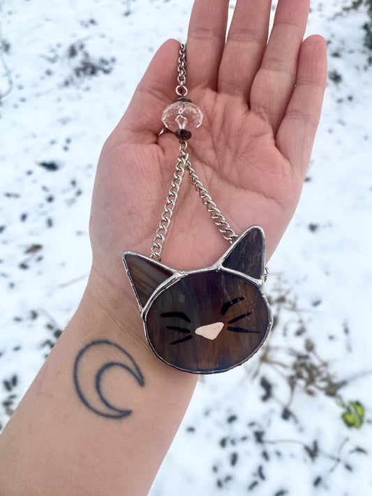 Grey Cat Stained Glass Charm
