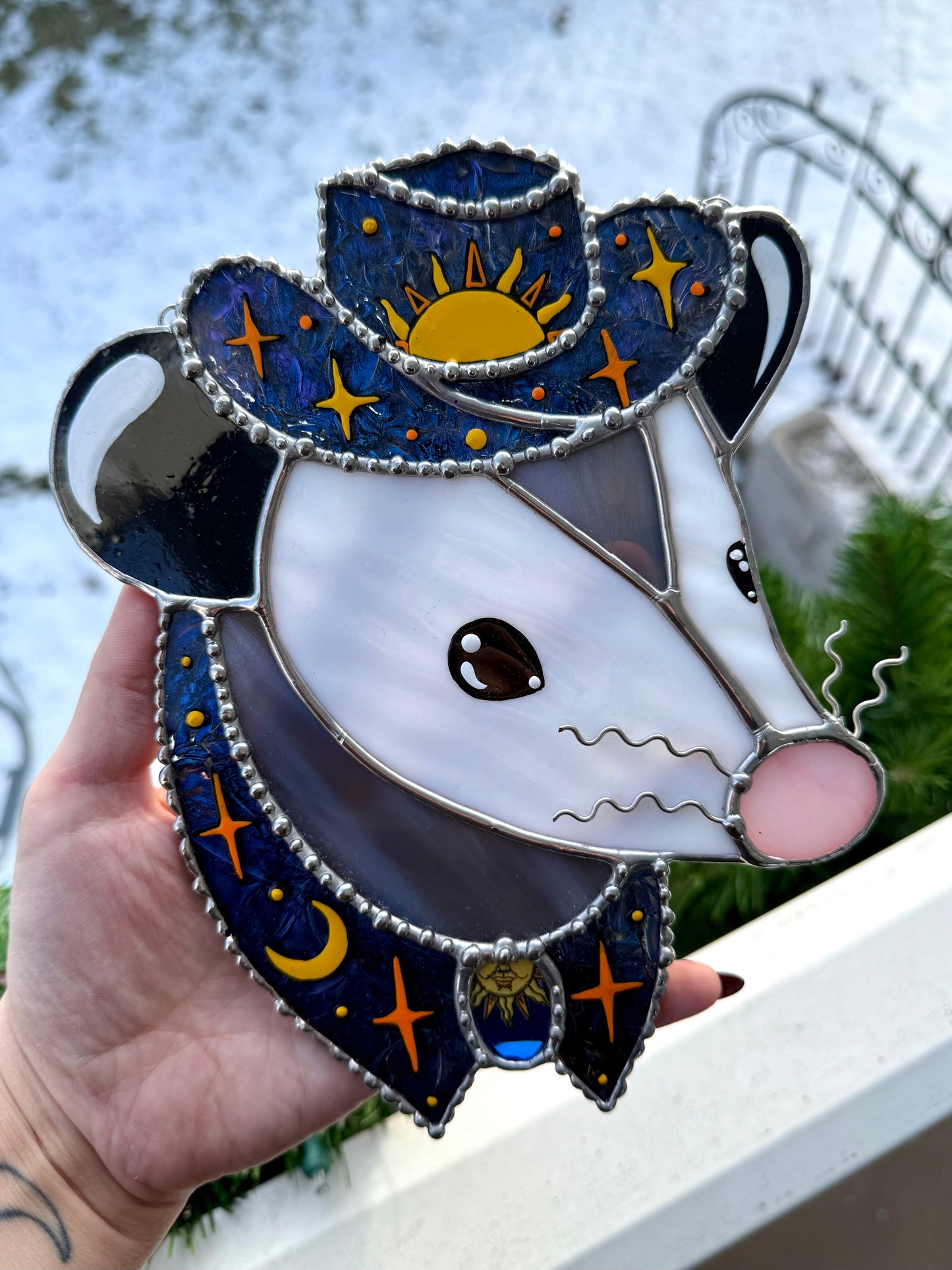 Celestial Cowboy Opossum Stained Glass