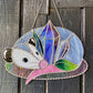 Blue Crystal Guardian Opossum Stained Glass Suncatcher