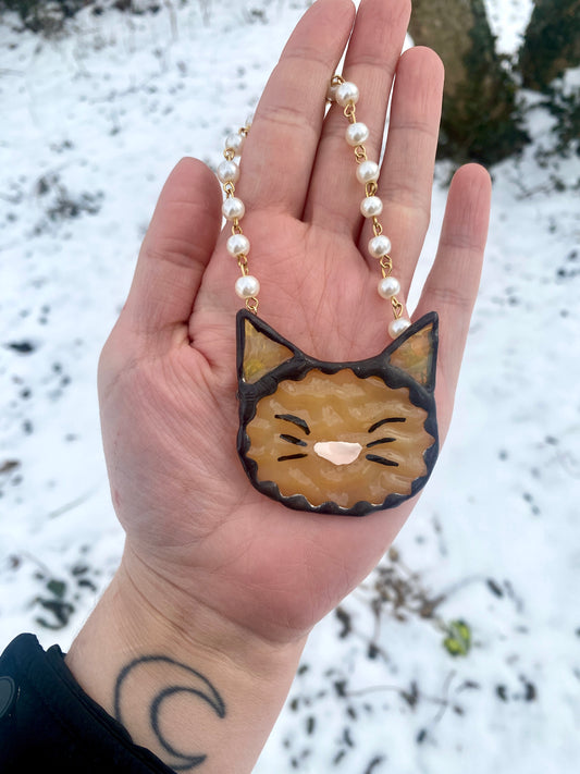 Tan Cat Stained Glass Charm