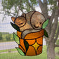 Sleepy Grey Flowerpot Cat Stained Glass Suncatcher