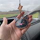 Black Cat and Starburst Stained Glass Car Charm