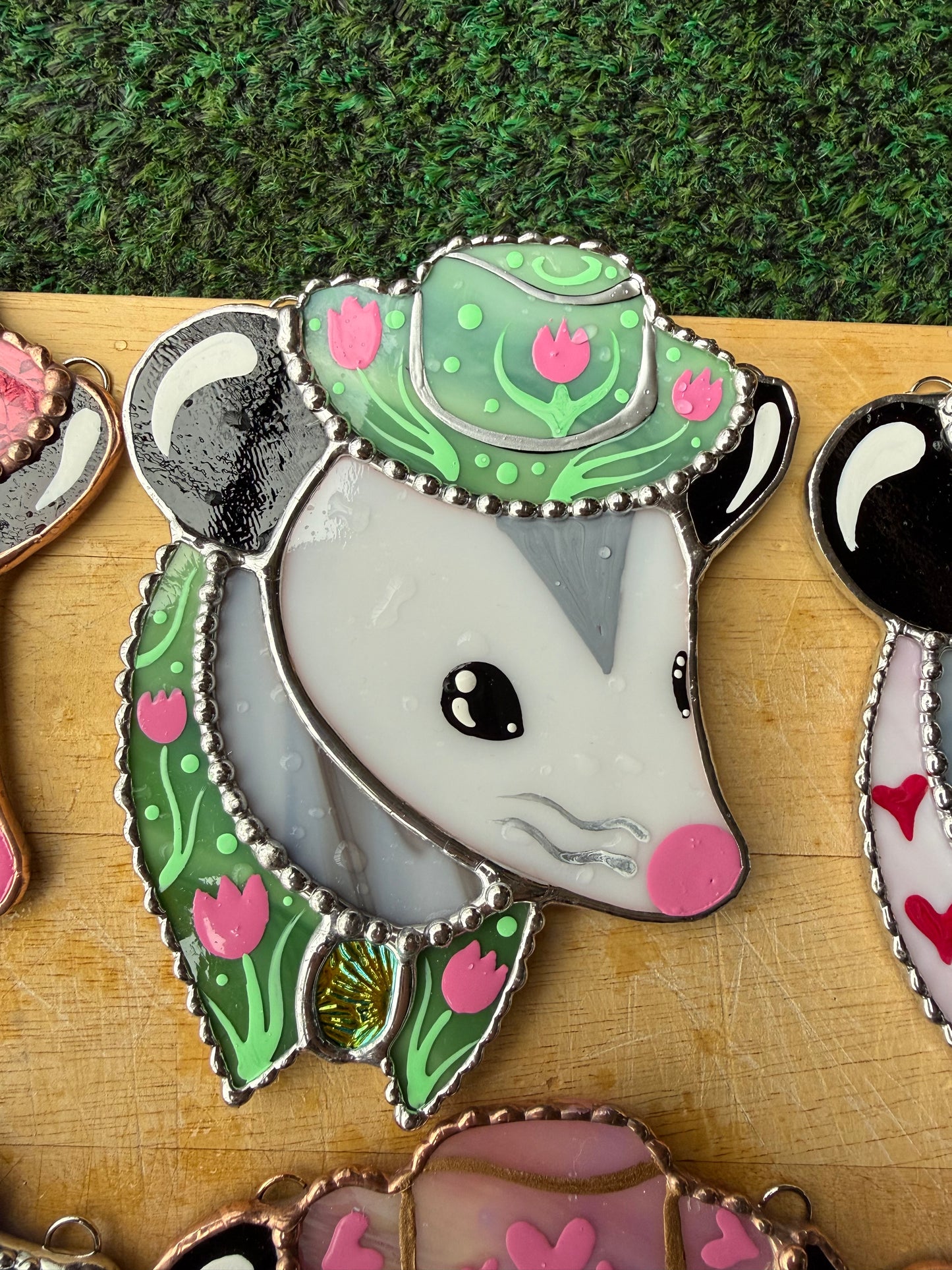 Tulip Cowboy Opossum Mini Stained Glass Suncatcher