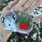 Sleepy Red Strawberry Opossum Stained Glass Ornament