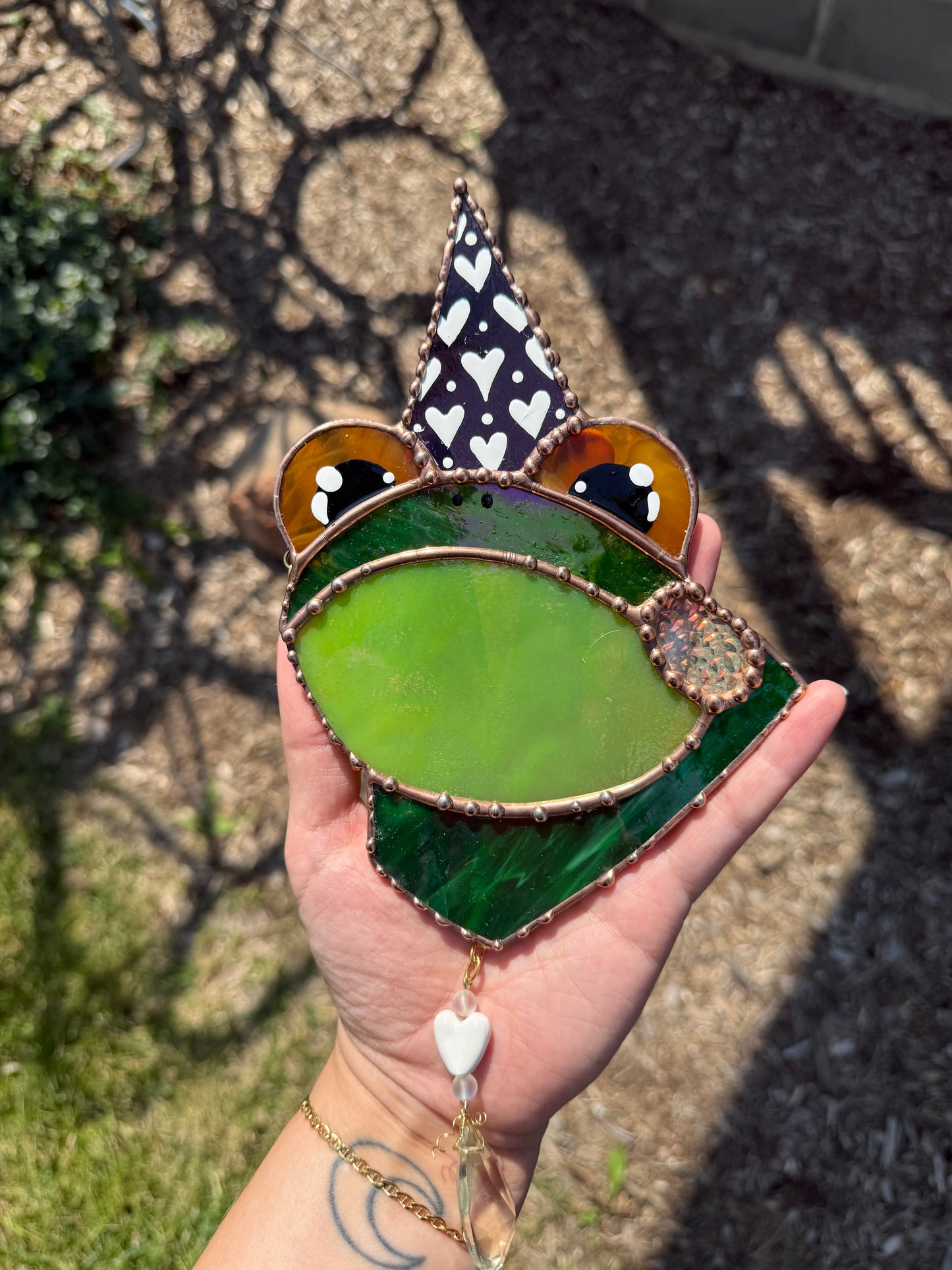 Lovely Wizard Frog Stained Glass Suncatcher