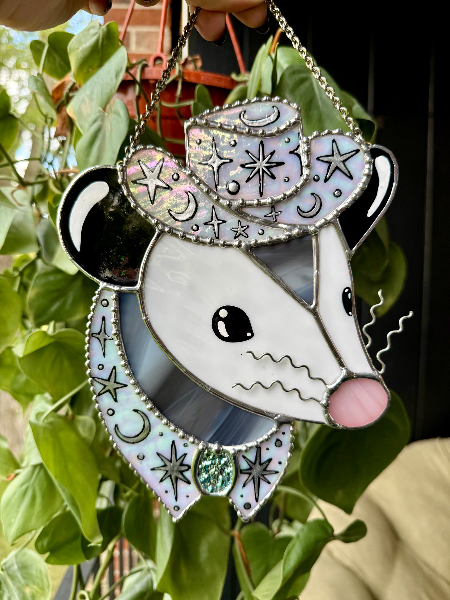 Silver Starlight Opossum Stained Glass Artwork