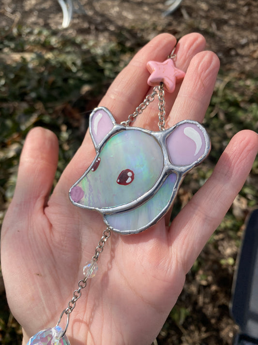 Pink Star Rat Stained Glass Charm