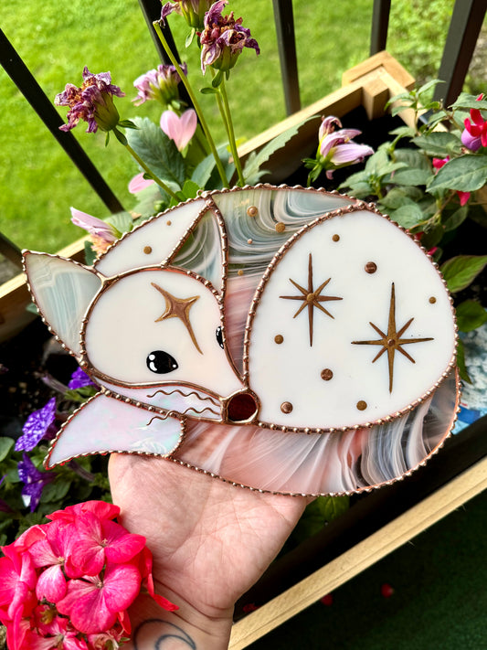 Large Celestial Pink Fox Stained Glass Suncatcher
