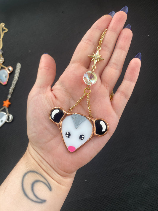 Golden Starburst Opossum Stained Glass Charm