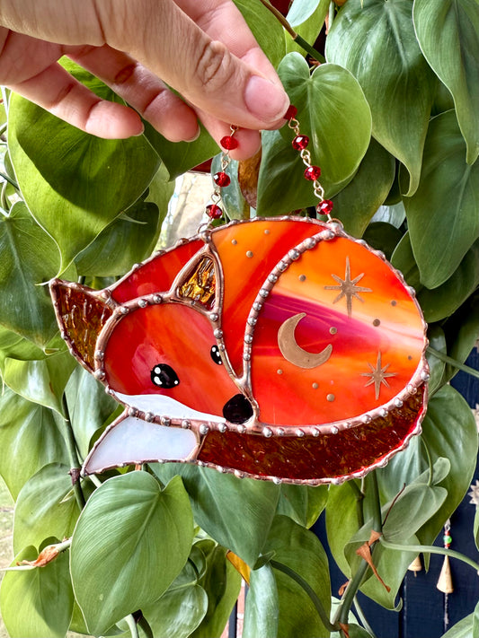 Fire Fox Mini Stained Glass Suncatcher