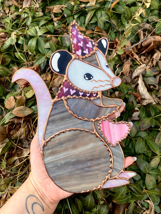 Lovely Wizard Opossum Stained Glass Suncatcher
