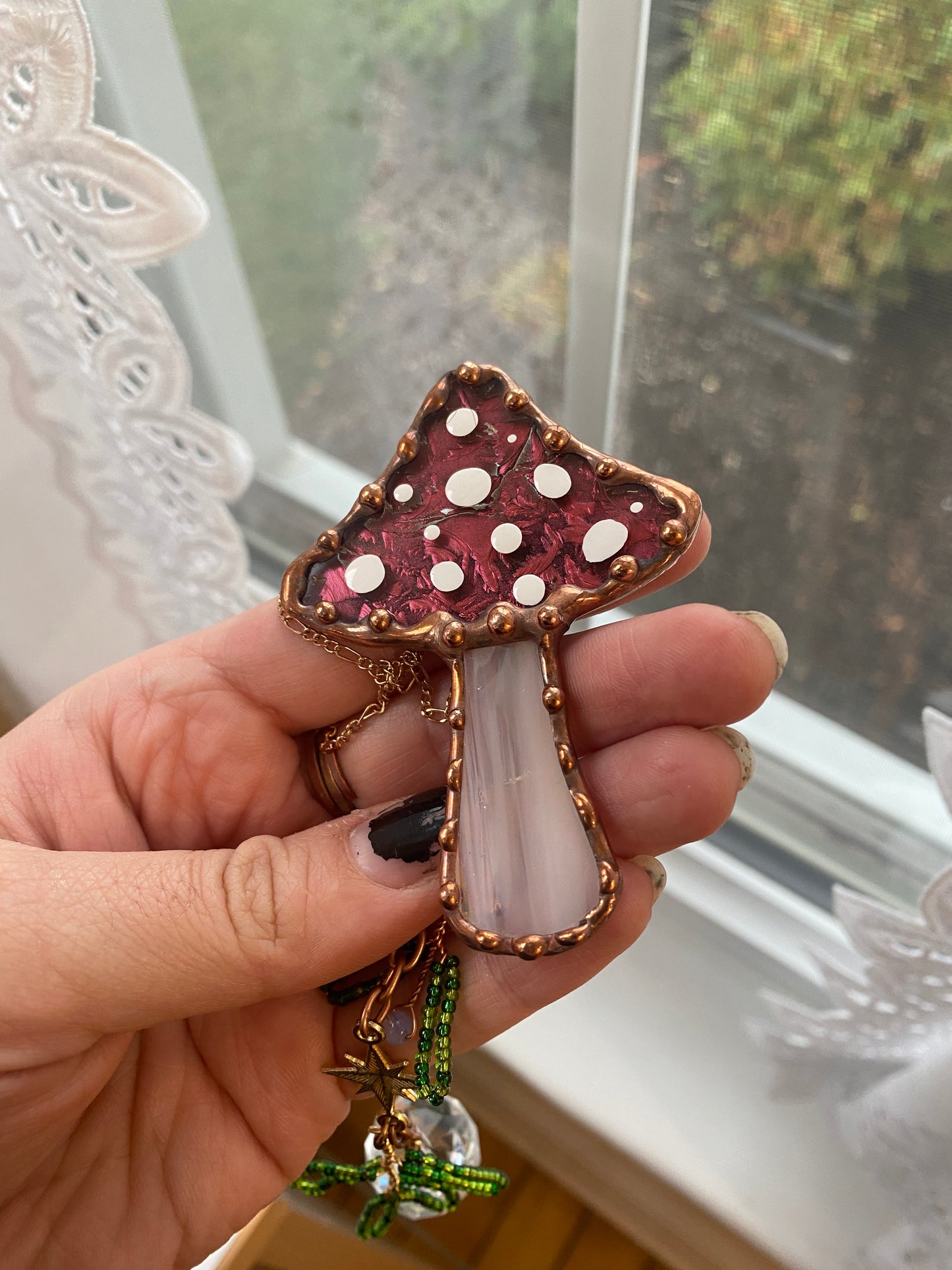 Pink Mushroom Stained Glass Car Charm