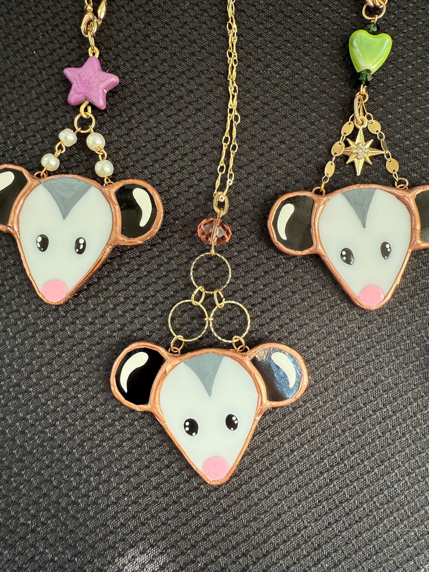 Dainty Gold Opossum Stained Glass Car Charm