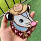Pink Heart Cowboy Opossum Stained Glass Ornament