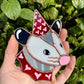 Red and Pink Heart Opossum Stained Glass Ornament