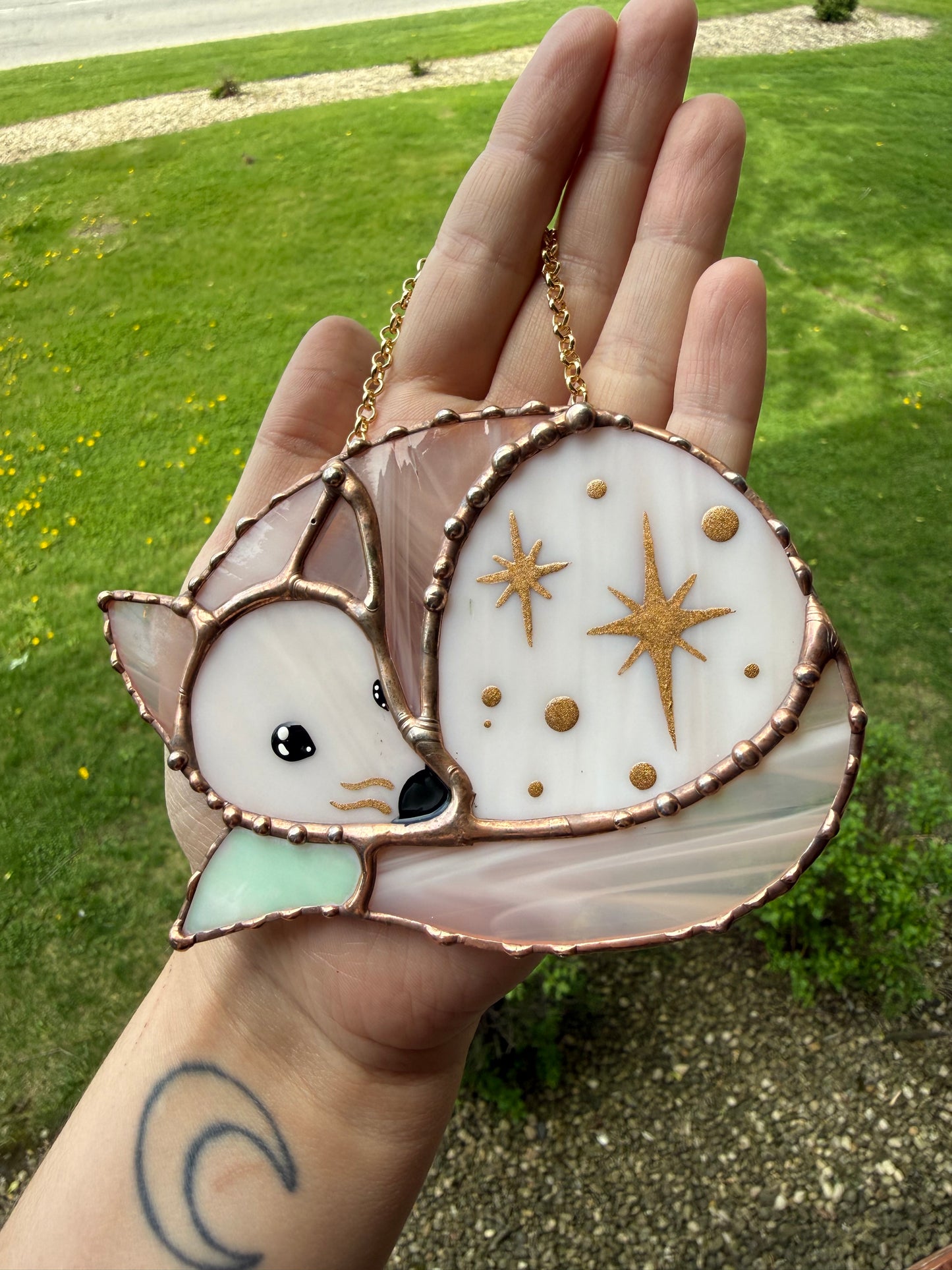 Mini Pink Fox Stained Glass Suncatcher