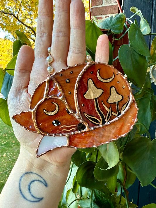 Red Mushroom Fox Stained Glass Ornament