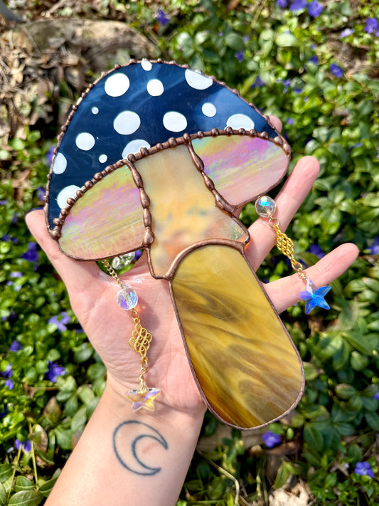 Blue Mushroom Stained Glass Suncatcher