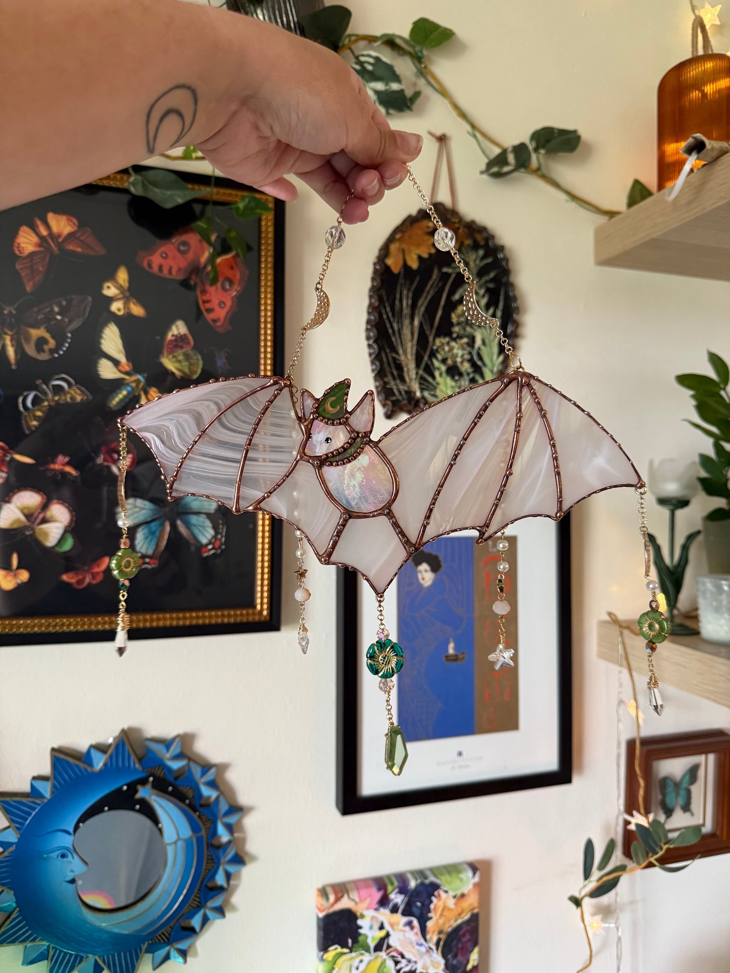 Garden Wizard Bat Stained Glass Suncatcher