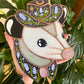 Lavender Cowboy Opossum Stained Glass Suncatcher
