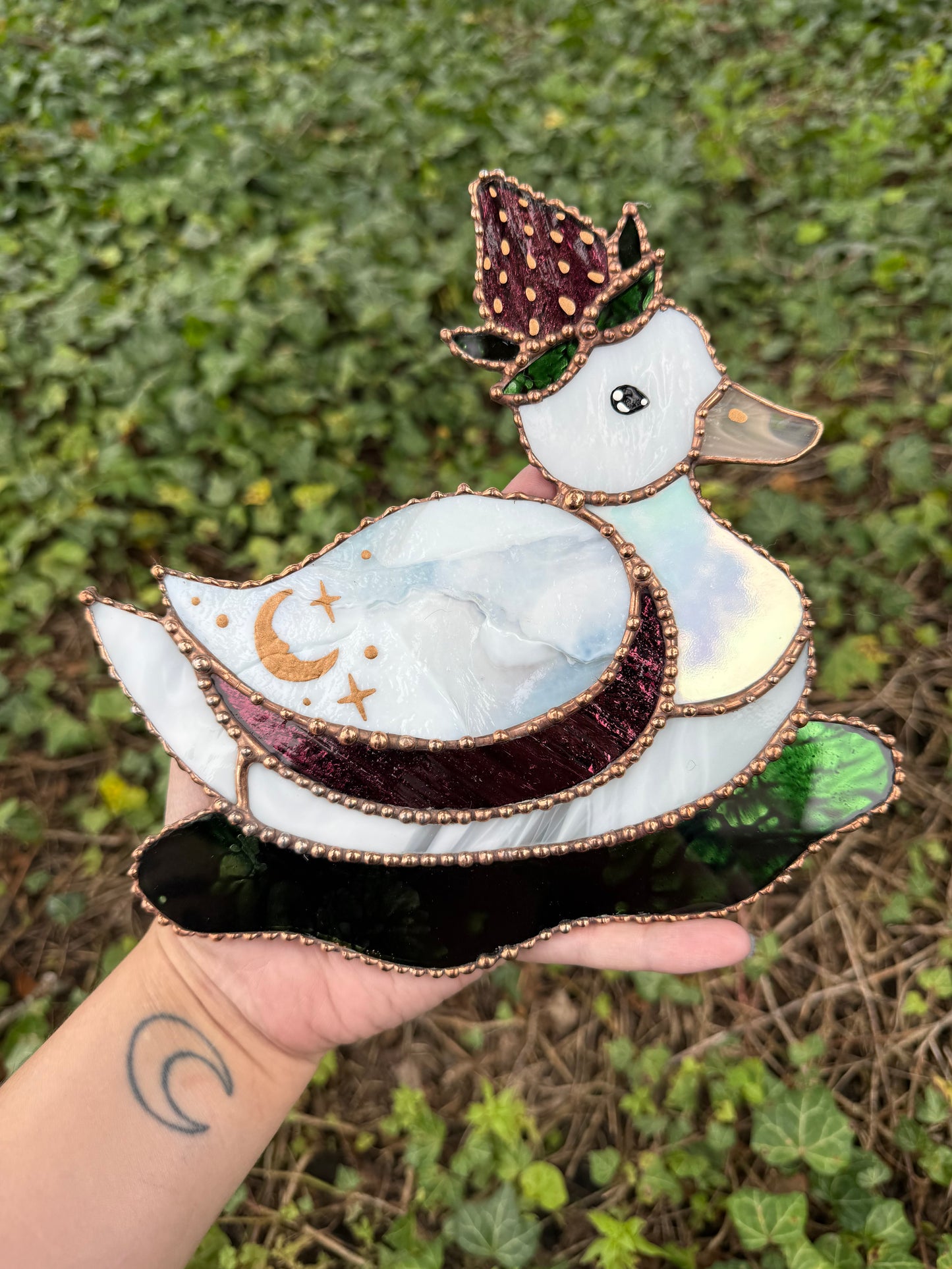 Garnet Strawberry Duck Stained Glass Suncatcher