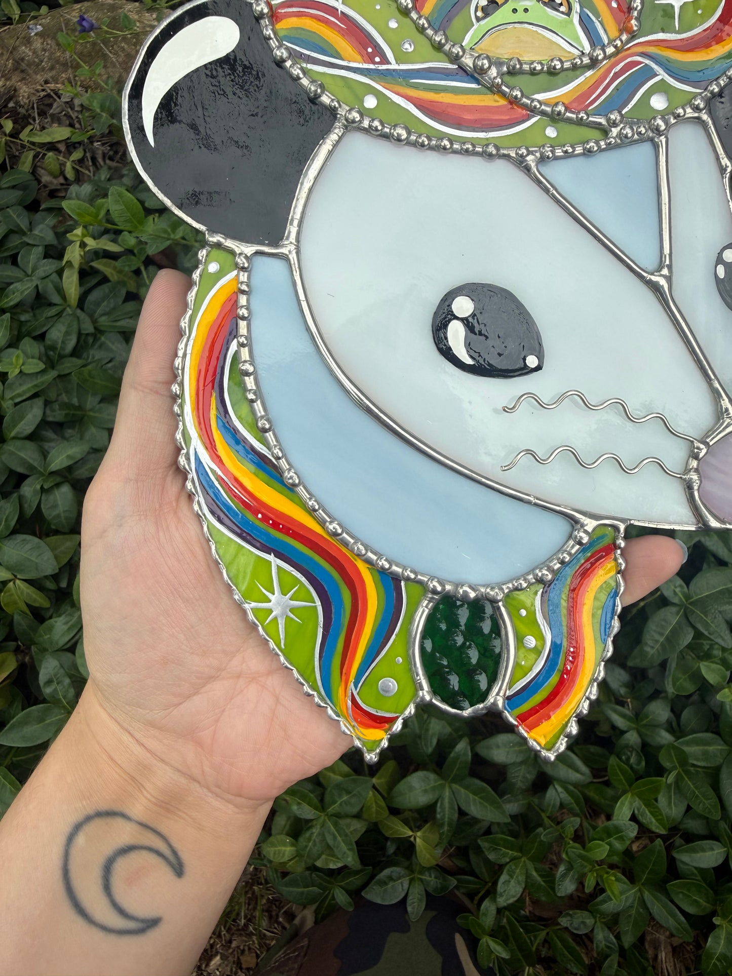 Pride Frog Cowboy Opossum Stained Glass Suncatcher