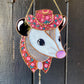 Pink Flower Cowboy Opossum Stained Glass Suncatcher