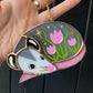 Sleepy Pink Tulip Opossum Stained Glass Ornament