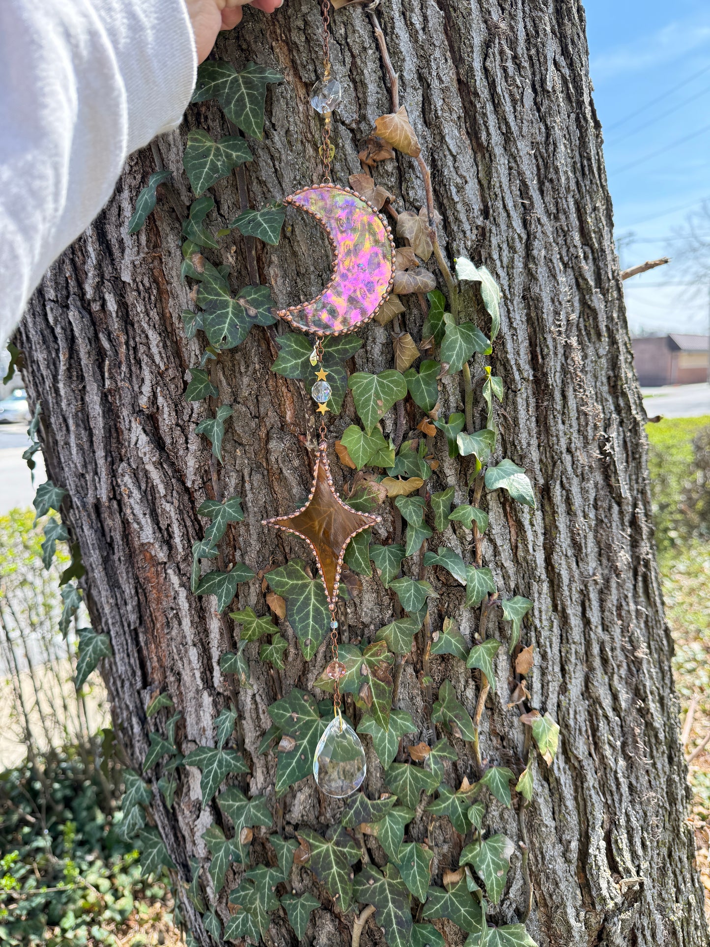Iridescent and Gold Sun and Moon Suncatcher