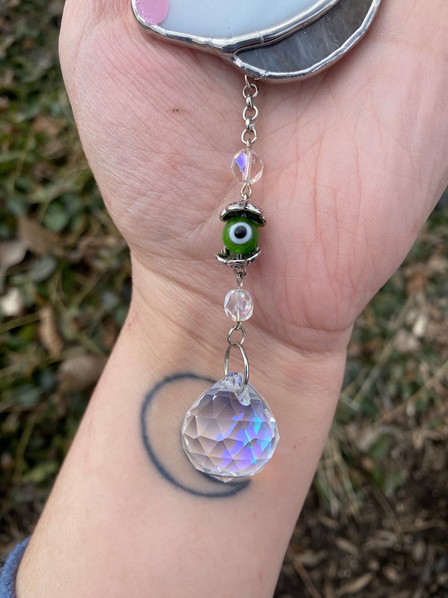 Green Star Opossum Stained Glass Charm
