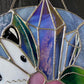 Blue Crystal Guardian Opossum Stained Glass Suncatcher