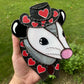 Red Heart Cowboy Opossum Stained Glass Suncatcher