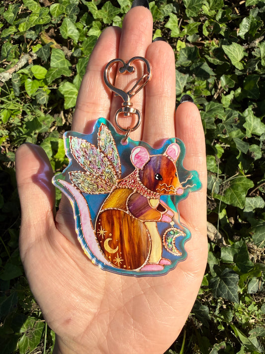 Brown Fairy Rat Holographic Acrylic Bag Charm