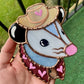 Pink Heart Cowboy Opossum Stained Glass Ornament