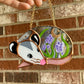 Sleepy Lavender Opossum Stained Glass Ornament